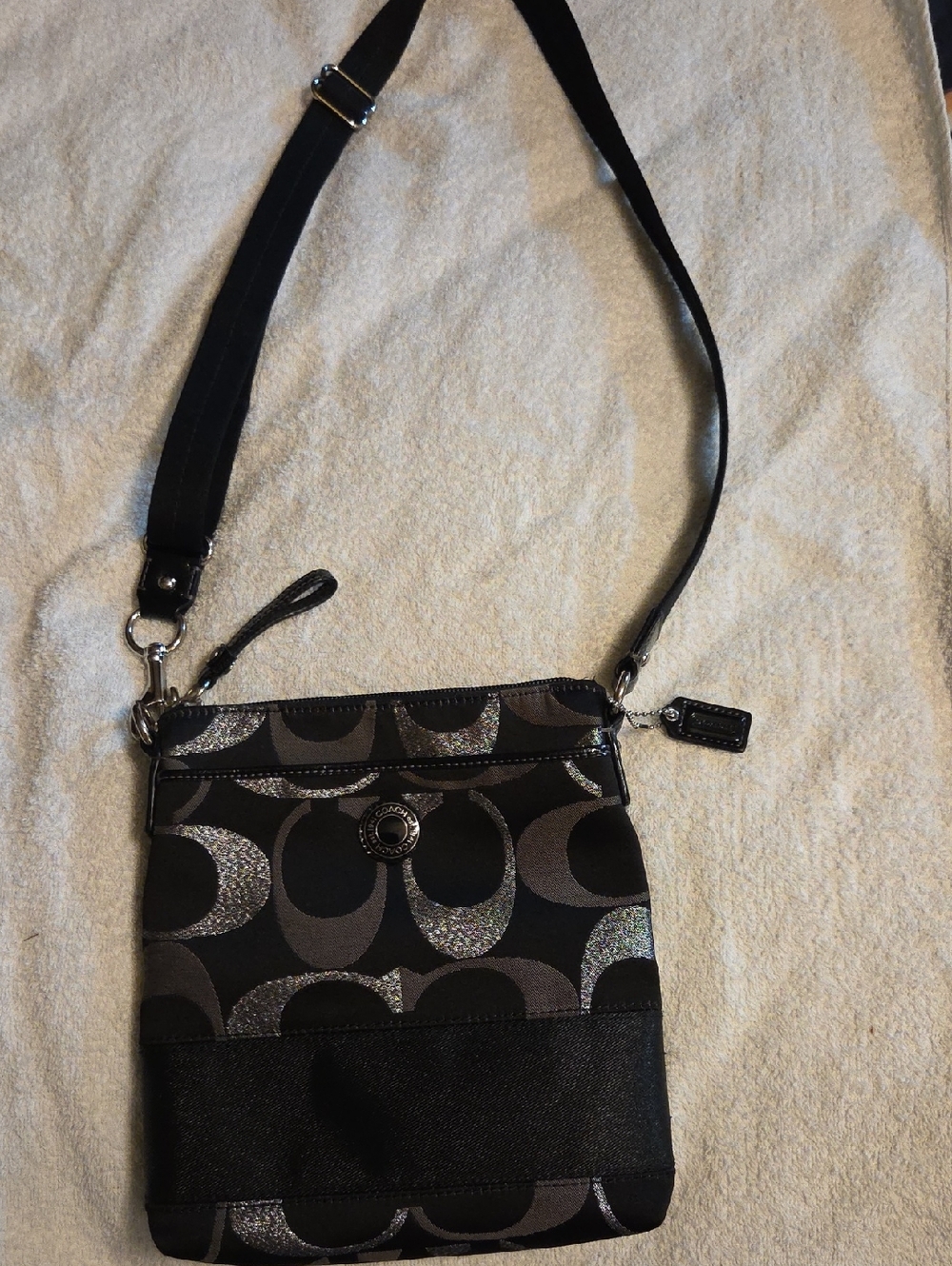 Coach Black & Silver Crossbody with  Signature C Pattern Excellent Condition